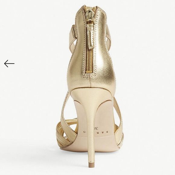 New SANDRO Paris Elisa metallic leather sandals 37 /7.5 Gold back zipper - Picture 3 of 9